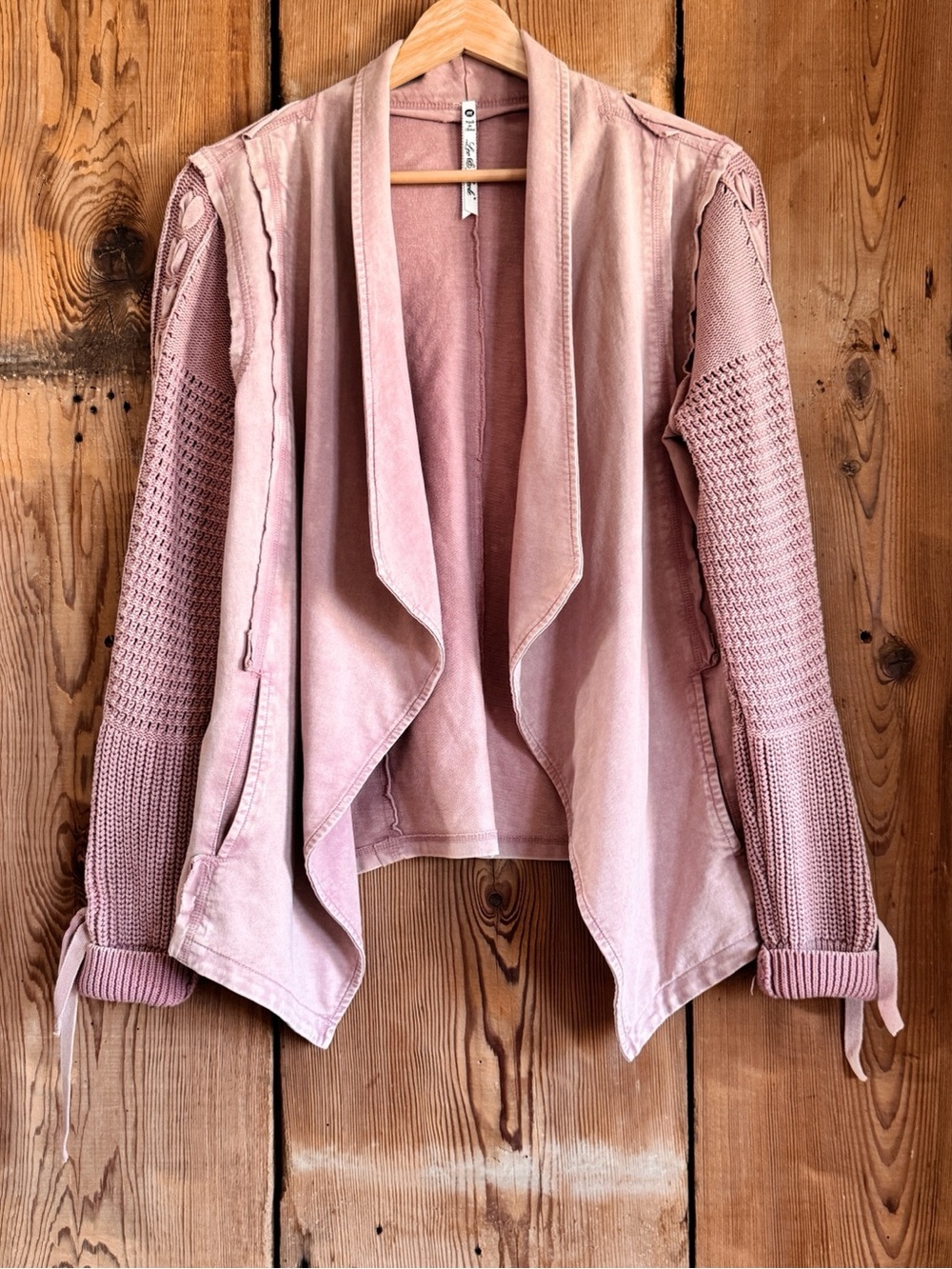 Sz M Leo & Nicole 100% Cotton Dusty Mauve Braided Mineral Wash Sweater Jacket